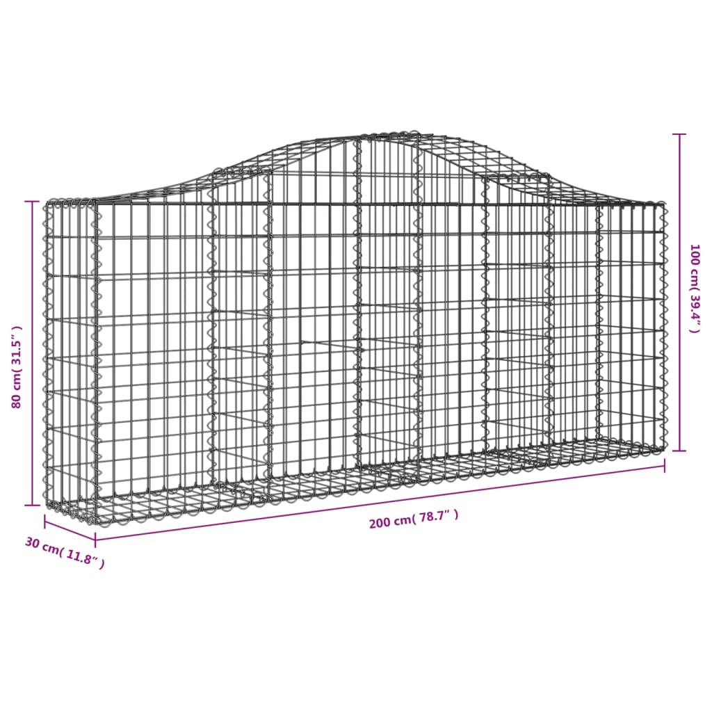 Arched Gabion Baskets 7 pcs 200x30x80/100 cm Galvanised Iron
