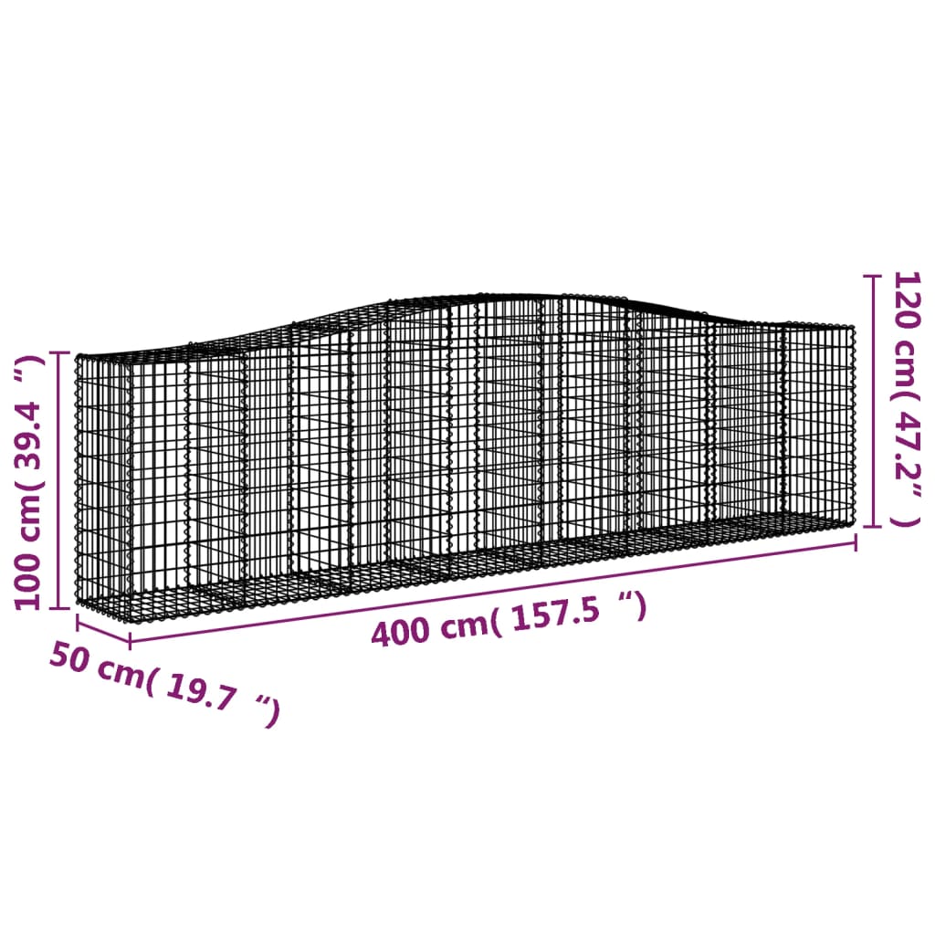 Arched Gabion Baskets 3 pcs 400x50x100/120 cm Galvanised Iron