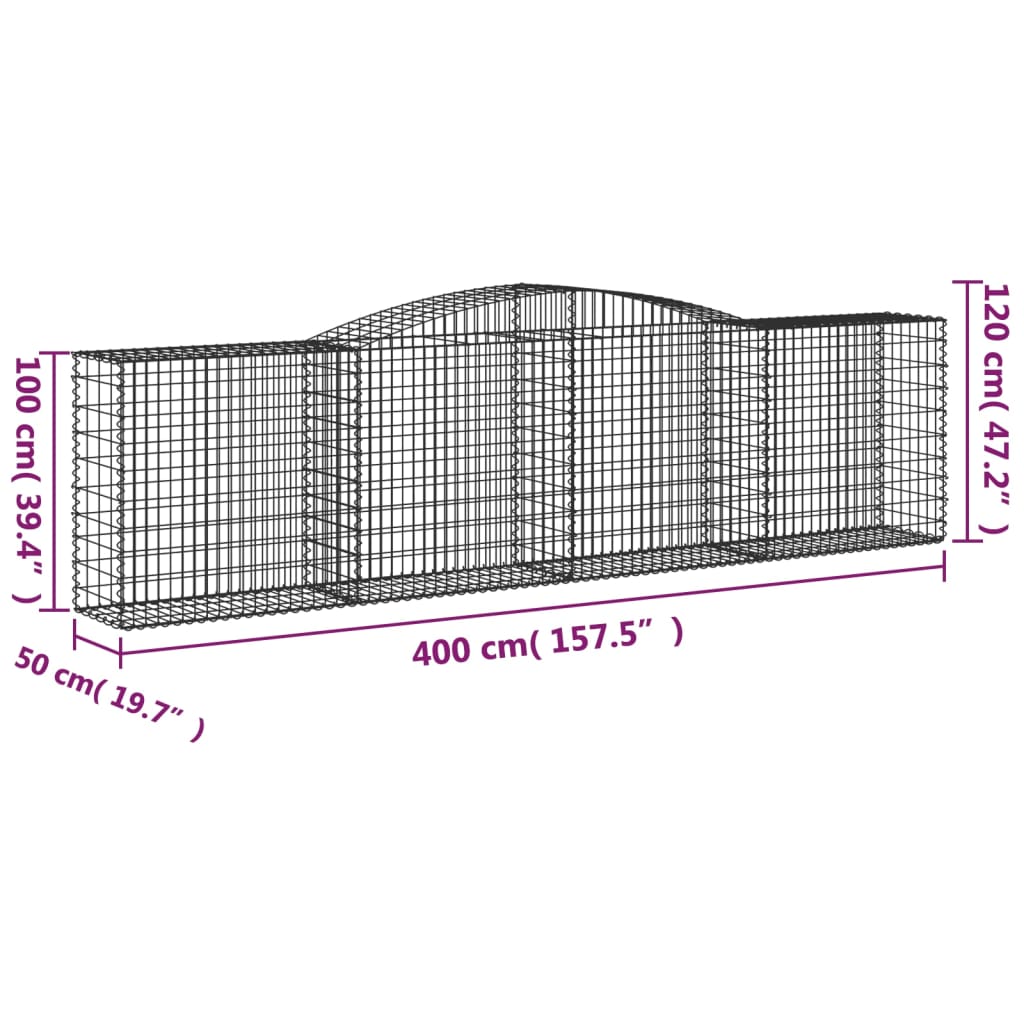 Arched Gabion Baskets 7 pcs 400x50x100/120 cm Galvanised Iron
