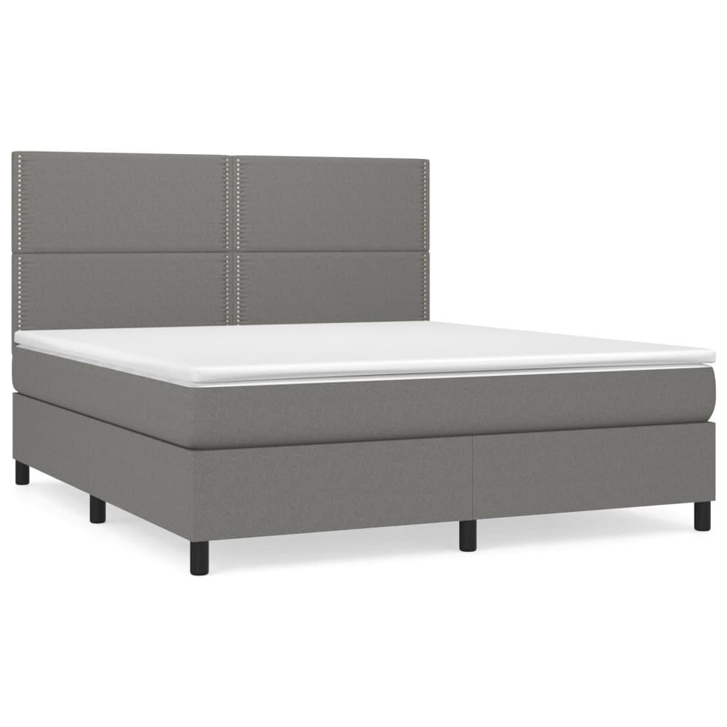 Box Spring Bed with Mattress Dark Grey 153x203 cm Queen Size Fabric