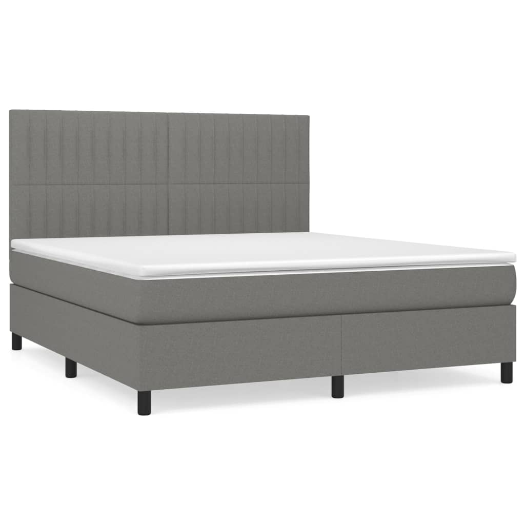 Box Spring Bed with Mattress Dark Grey 152x203 cm Queen Fabric