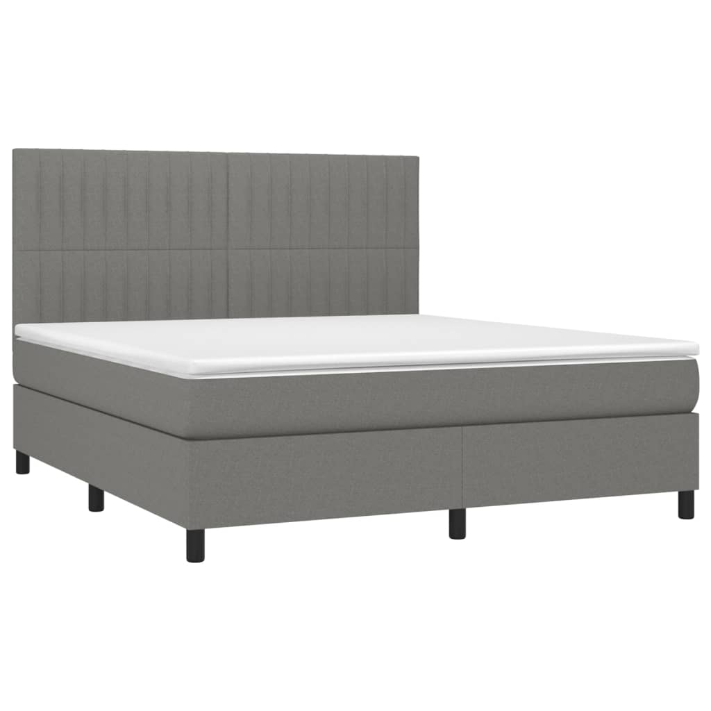 Box Spring Bed with Mattress Dark Grey 152x203 cm Queen Fabric