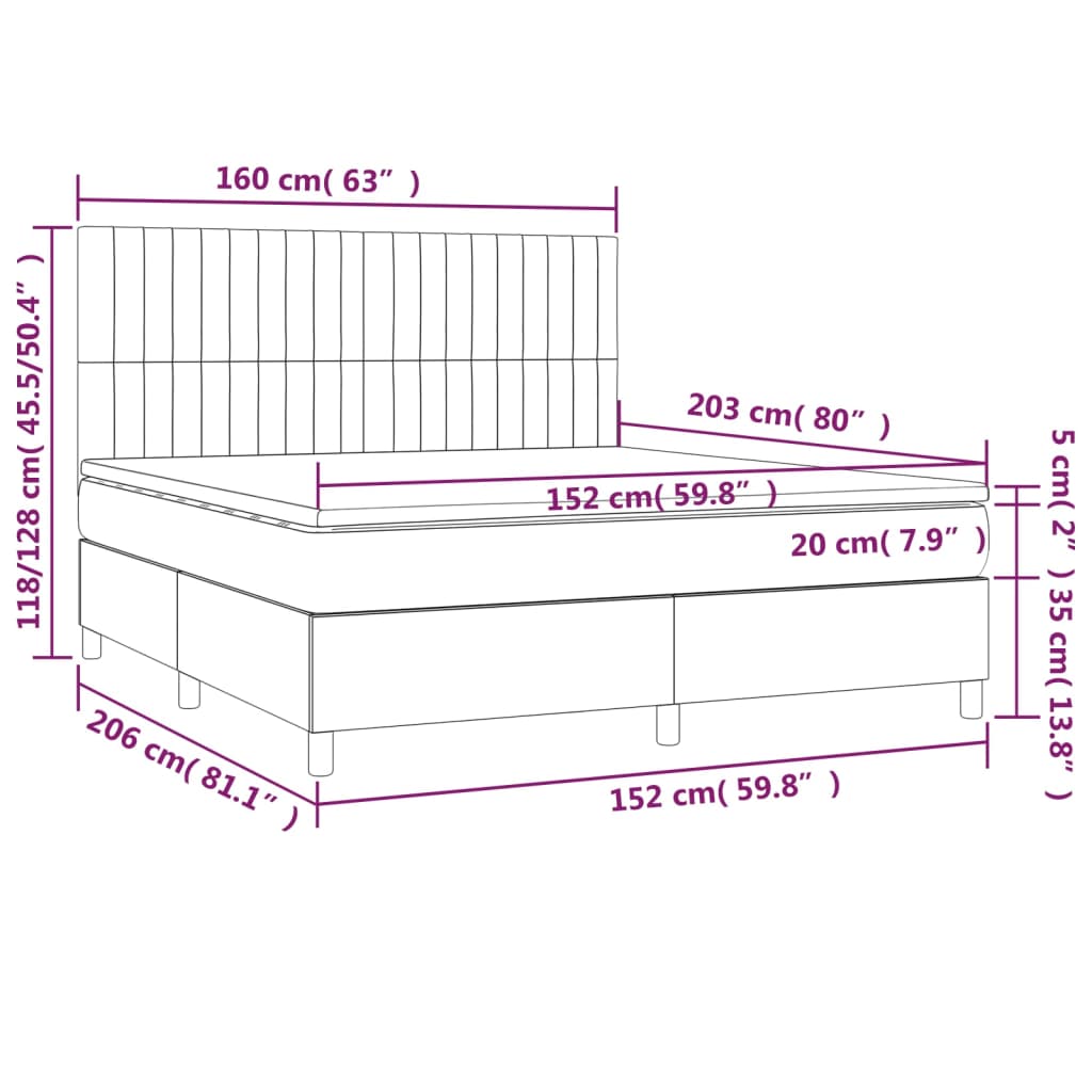 Box Spring Bed with Mattress Dark Grey 152x203 cm Queen Fabric