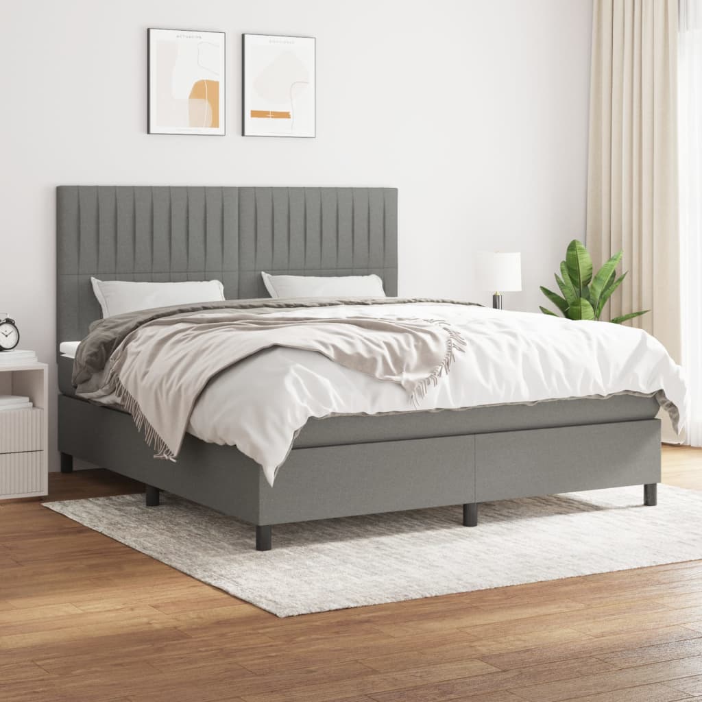 Box Spring Bed with Mattress Dark Grey 152x203 cm Queen Fabric
