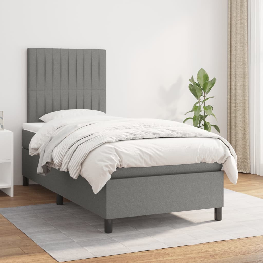 Box Spring Bed with Mattress Dark Grey 107x203 cm King Single Fabric