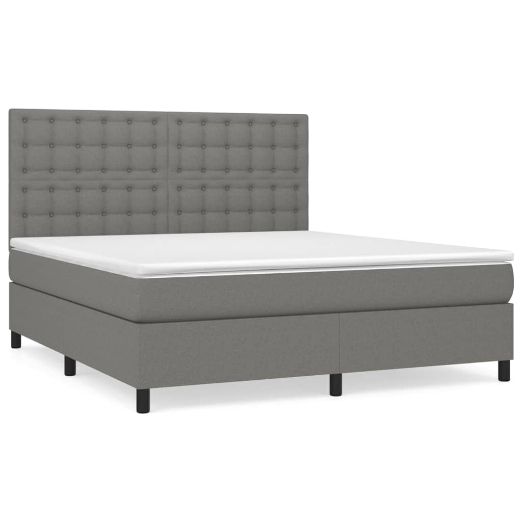 Box Spring Bed with Mattress Dark Grey 152x203 cm Queen Fabric
