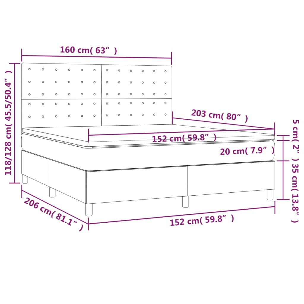 Box Spring Bed with Mattress Dark Grey 152x203 cm Queen Fabric