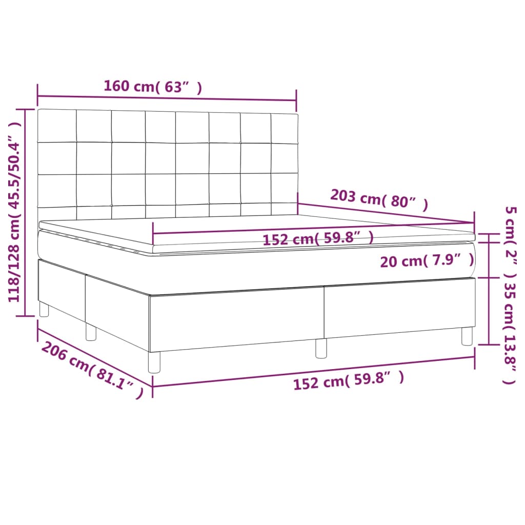 Box Spring Bed with Mattress Dark Grey 152x203 cm Queen Velvet