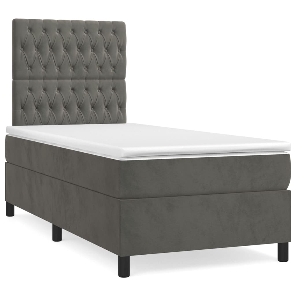 Box Spring Bed with Mattress Dark Grey 107x203 cm King Single Velvet