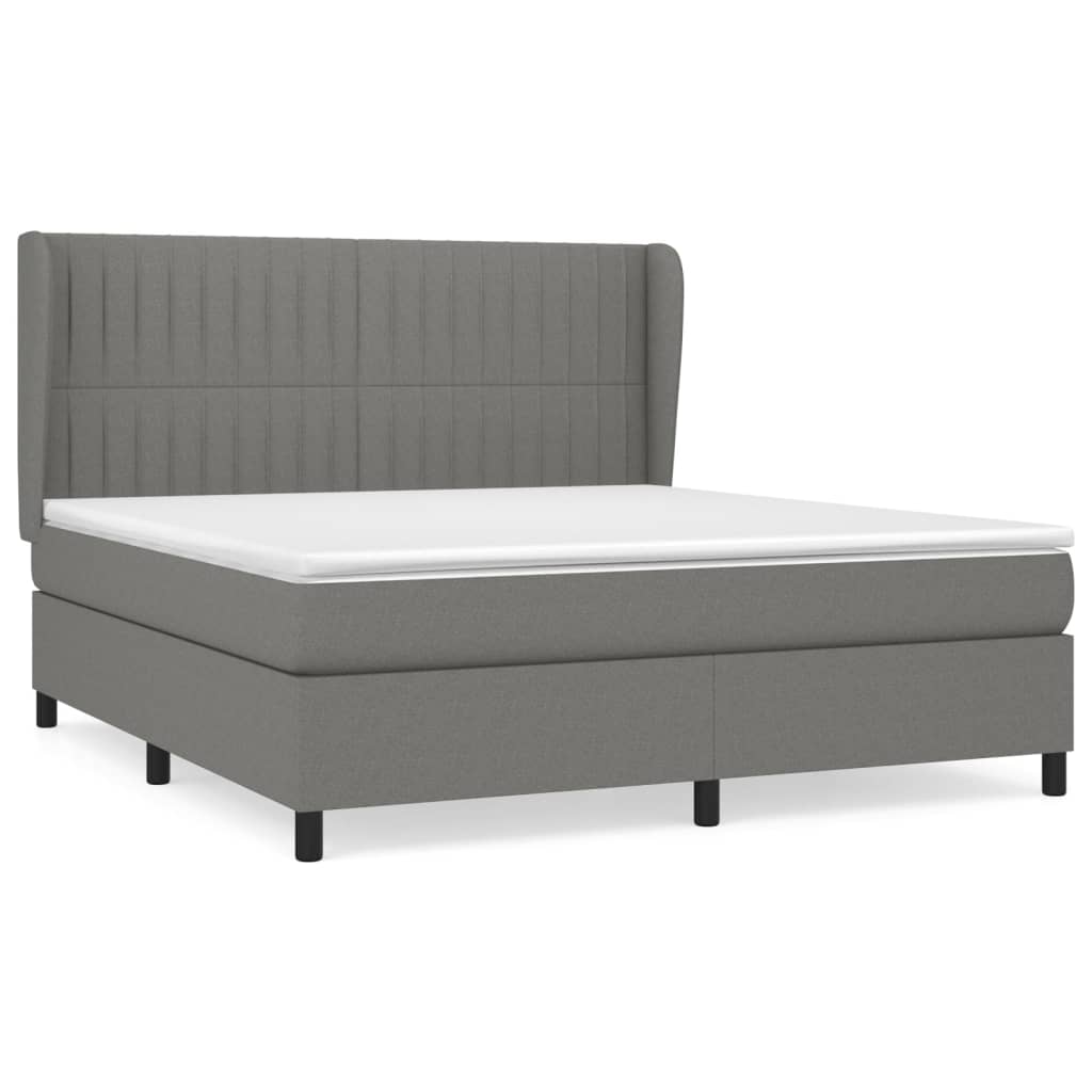 Box Spring Bed with Mattress Dark Grey 152x203 cm Queen Fabric