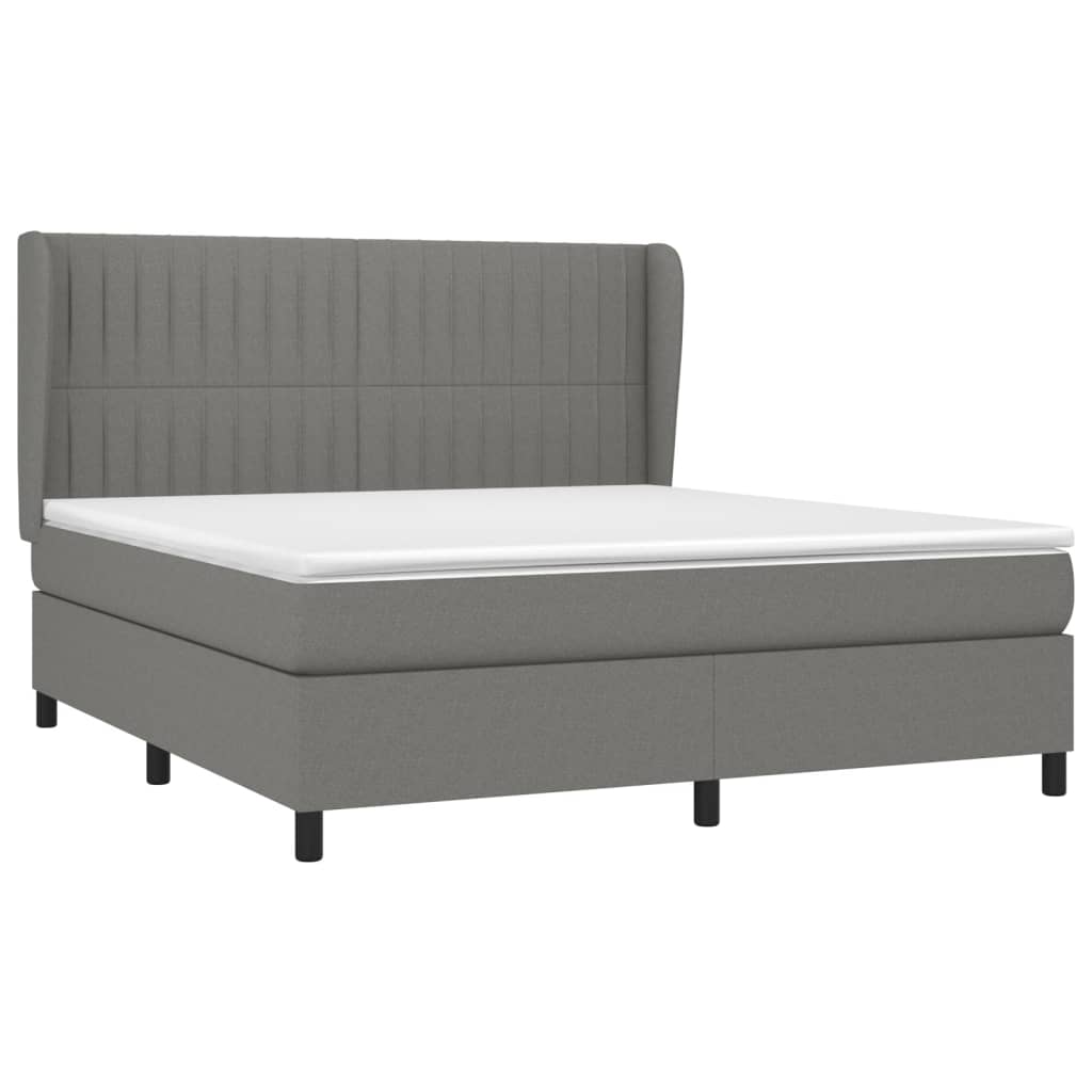 Box Spring Bed with Mattress Dark Grey 152x203 cm Queen Fabric