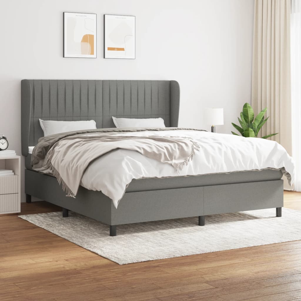 Box Spring Bed with Mattress Dark Grey 152x203 cm Queen Fabric