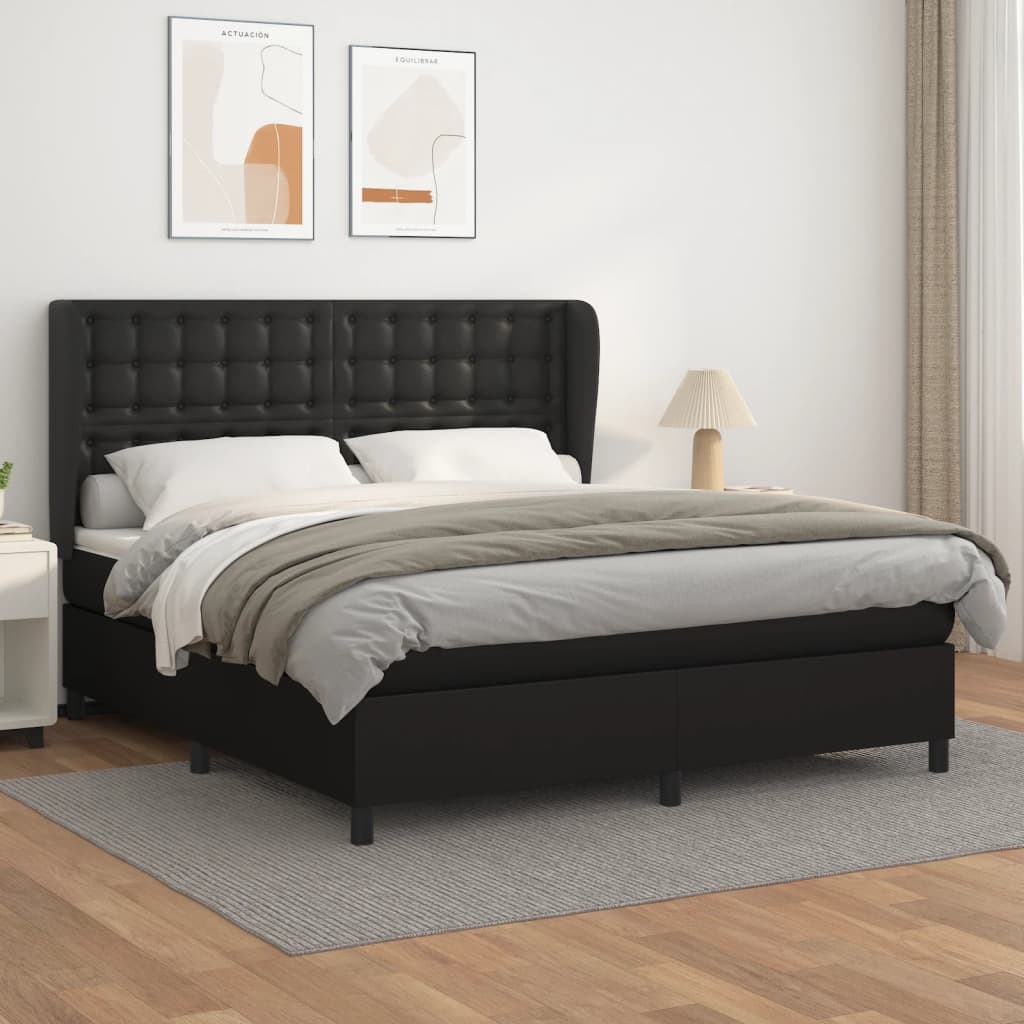 Box Spring Bed with Mattress Black 152x203 cm Queen Faux Leather