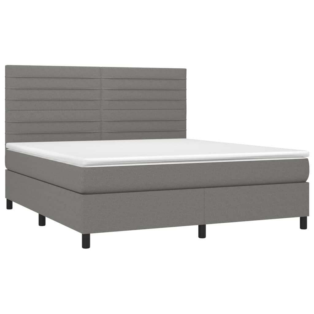 Box Spring Bed with Mattress&LED Dark Grey 152x203 cm Queen Fabric