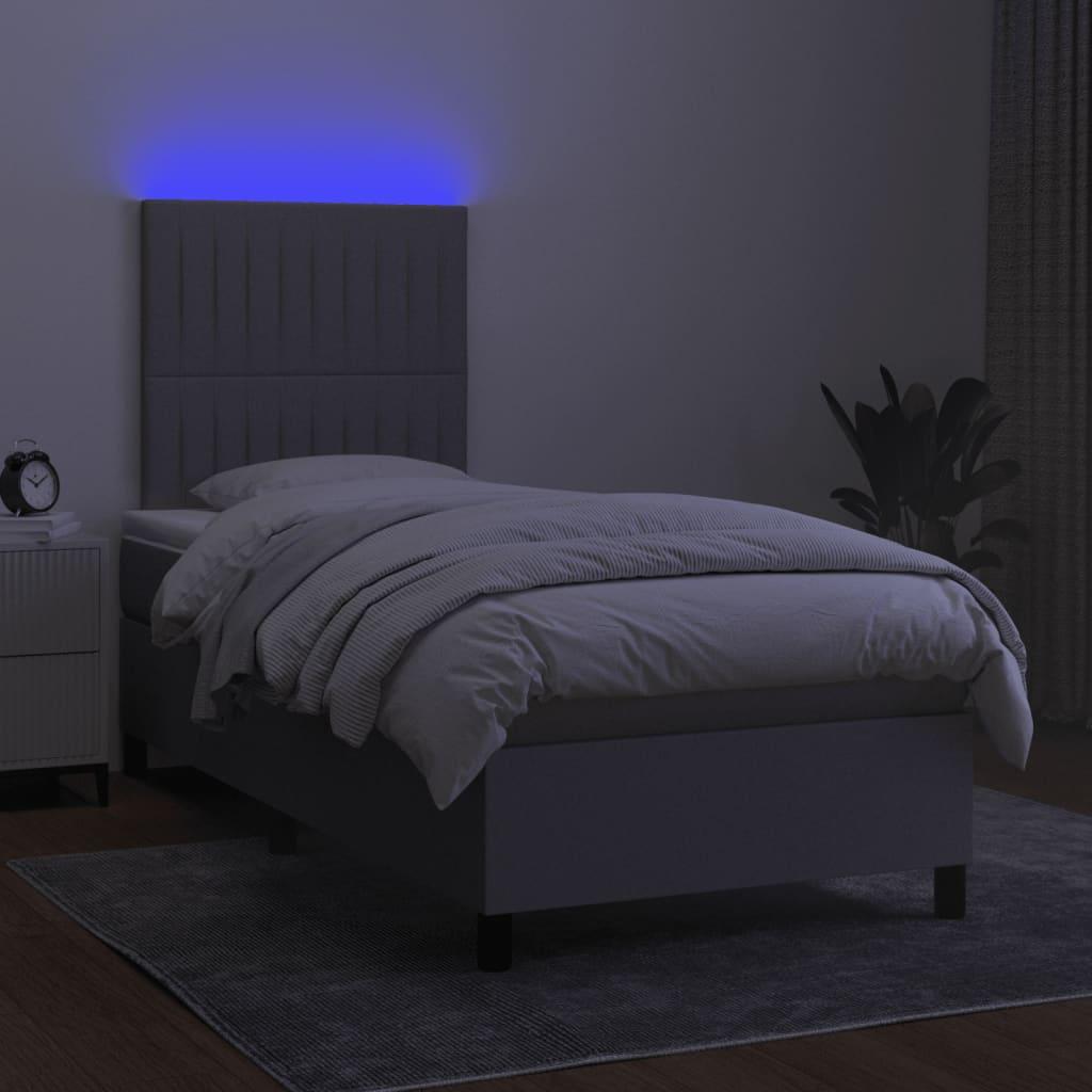 Box Spring Bed with Mattress&LED Dark Grey 107x203 cm King Single Fabric