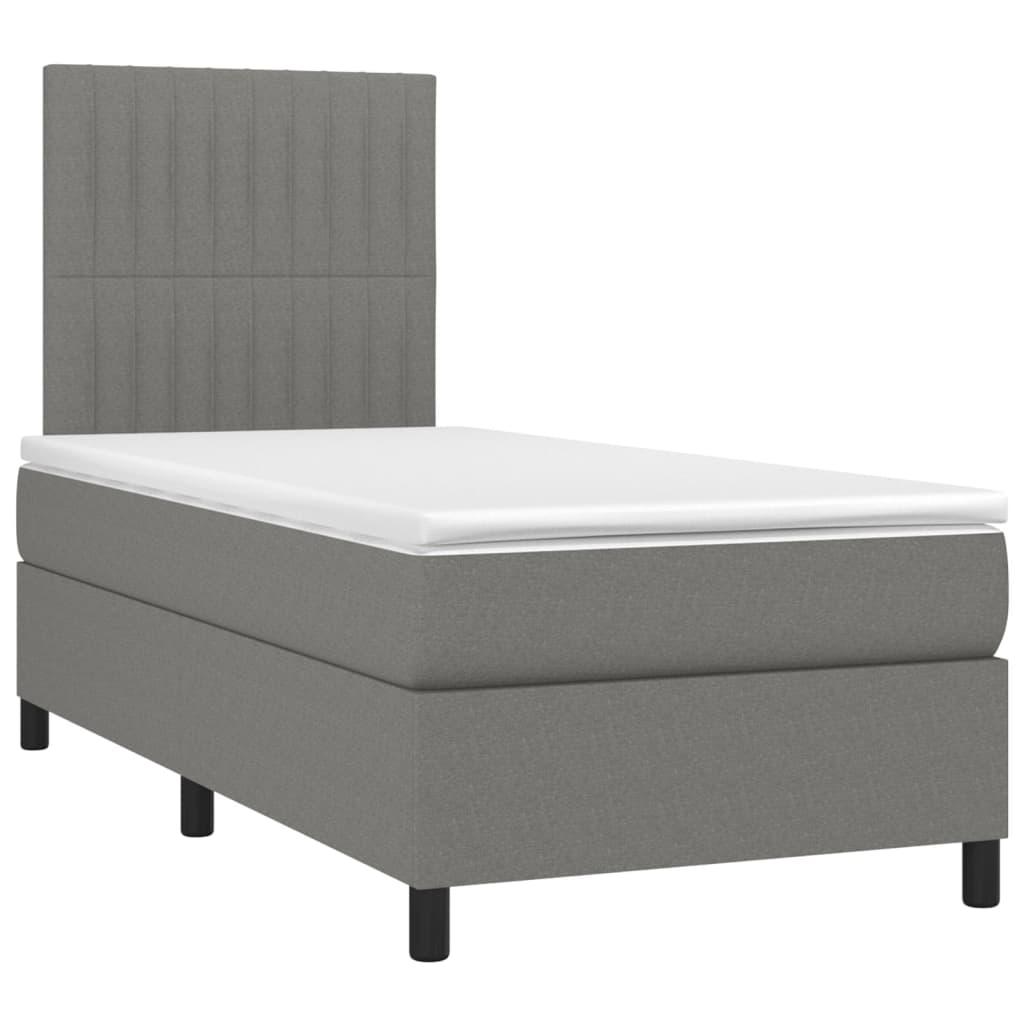 Box Spring Bed with Mattress&LED Dark Grey 107x203 cm King Single Fabric
