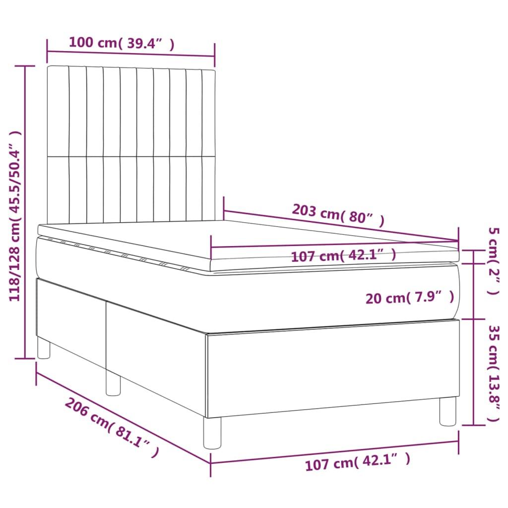 Box Spring Bed with Mattress&LED Dark Grey 107x203 cm King Single Fabric