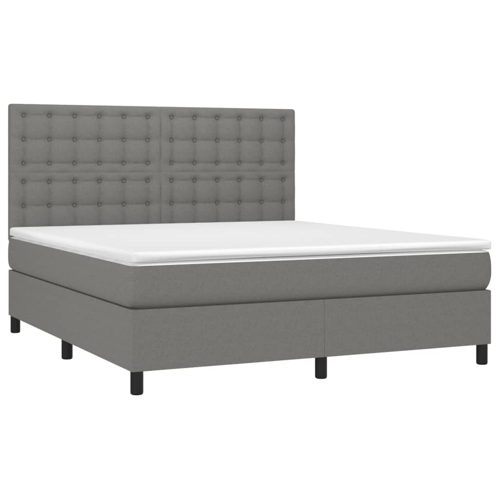 Box Spring Bed with Mattress&LED Dark Grey 152x203 cm Queen Fabric