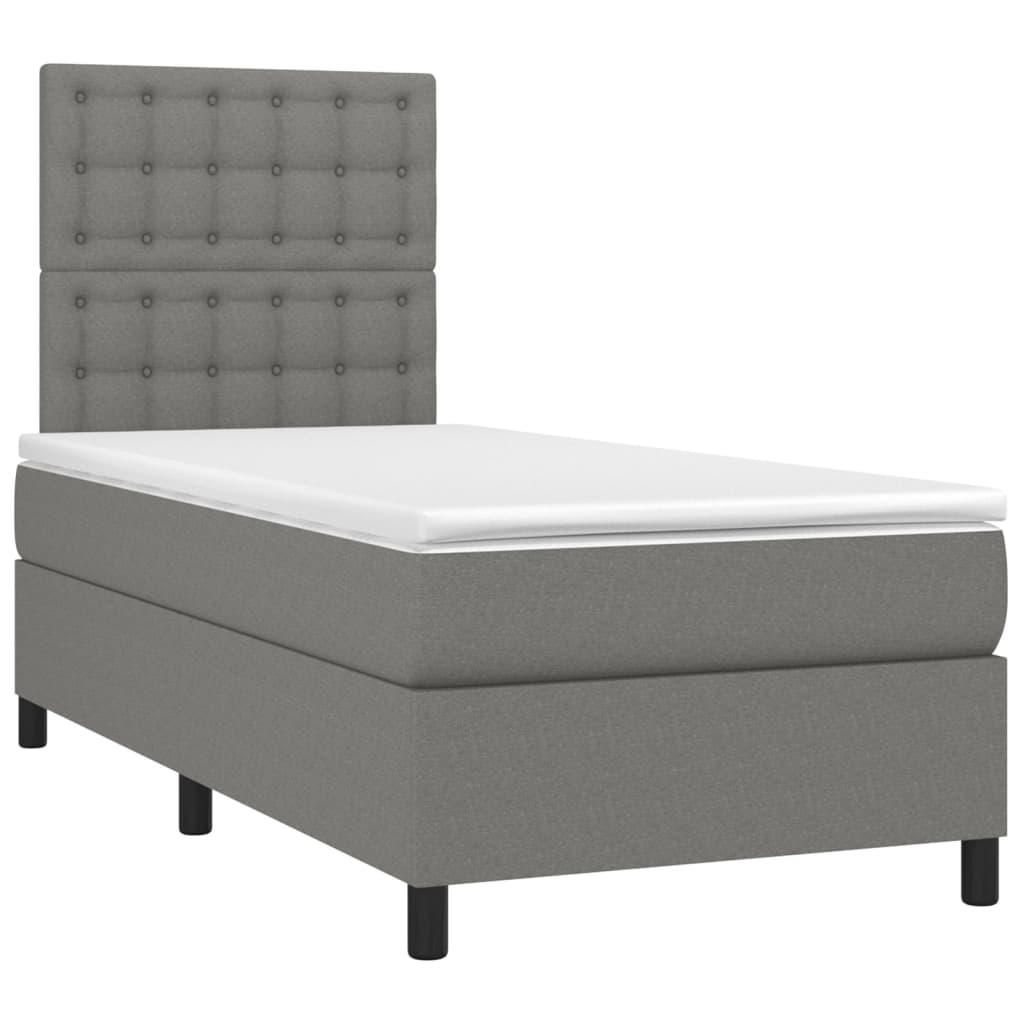 Box Spring Bed with Mattress&LED Dark Grey 106x203 cm King Single Size Fabric