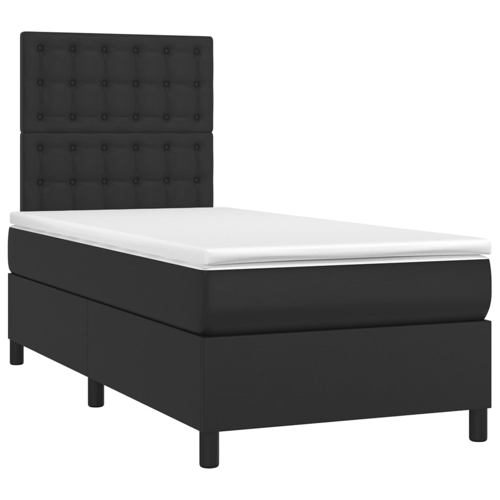 Box Spring Bed with Mattress&LED Black 107x203 cm King Single Faux Leather