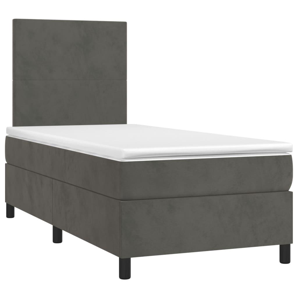 Box Spring Bed with Mattress&LED Dark Grey 107x203 cm King Single Velvet
