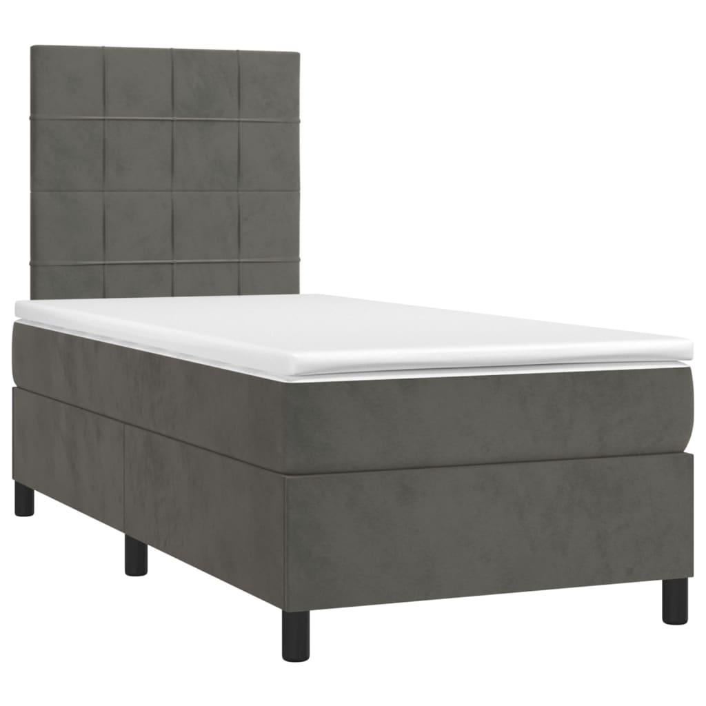 Box Spring Bed with Mattress&LED Dark Grey 107x203 cm King Single Velvet
