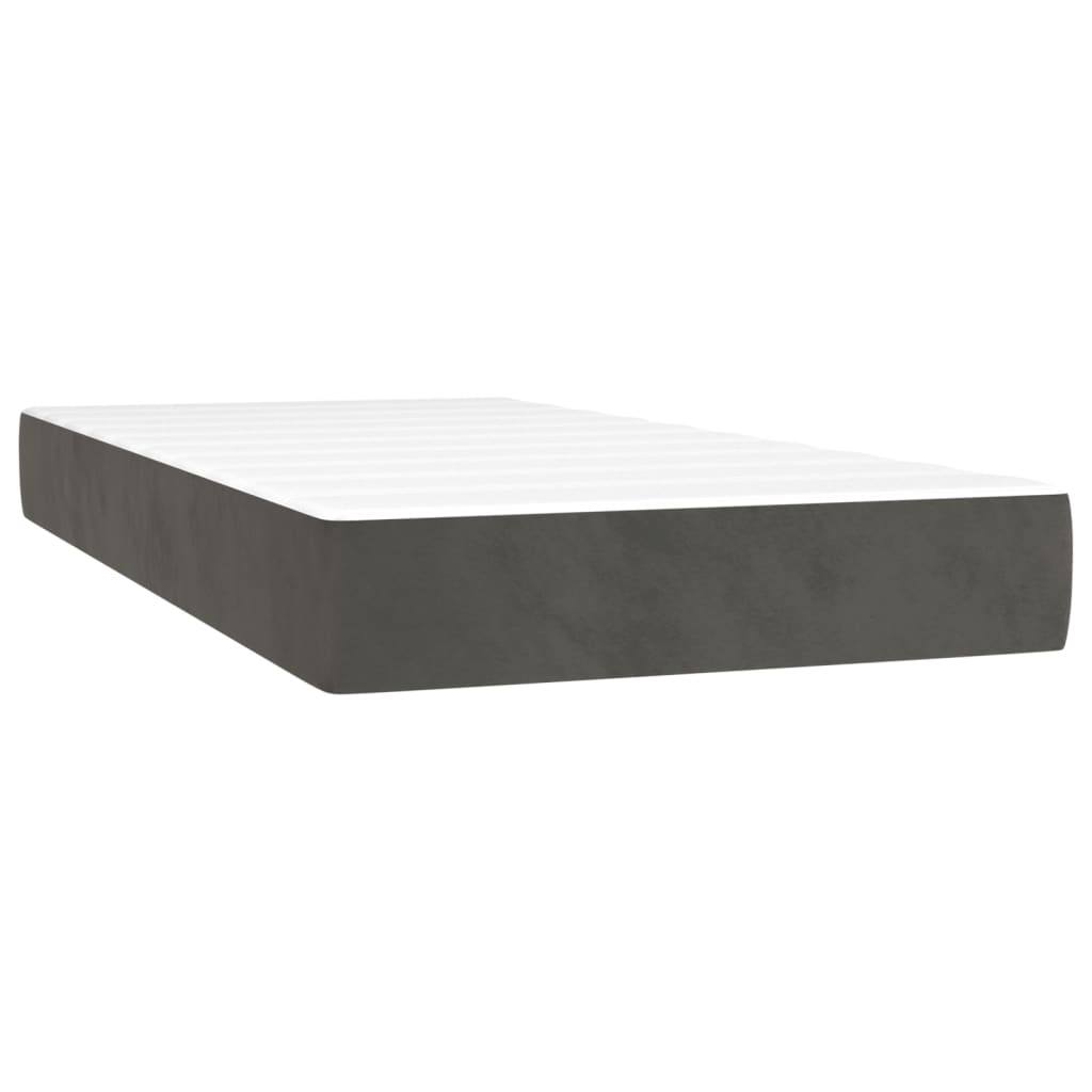 Box Spring Bed with Mattress&LED Dark Grey 107x203 cm King Single Velvet