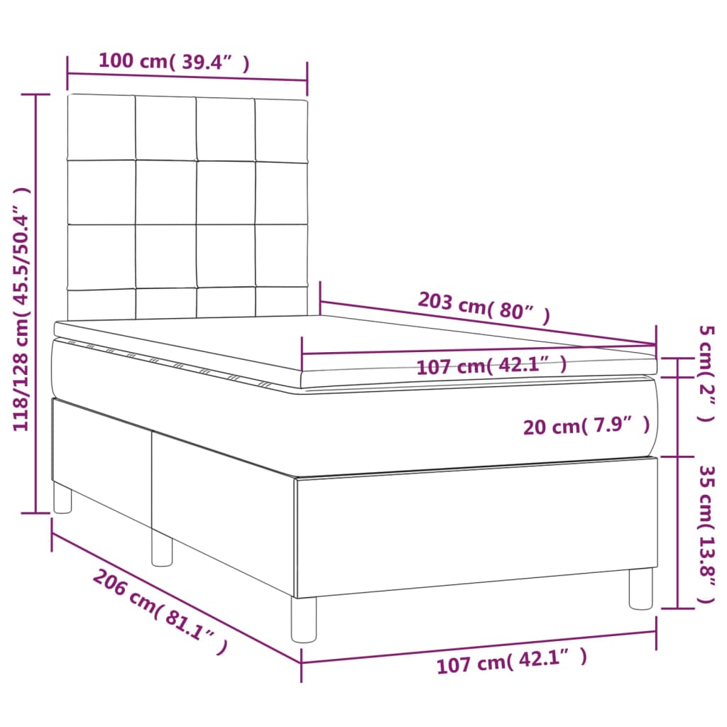 Box Spring Bed with Mattress&LED Dark Grey 107x203 cm King Single Velvet