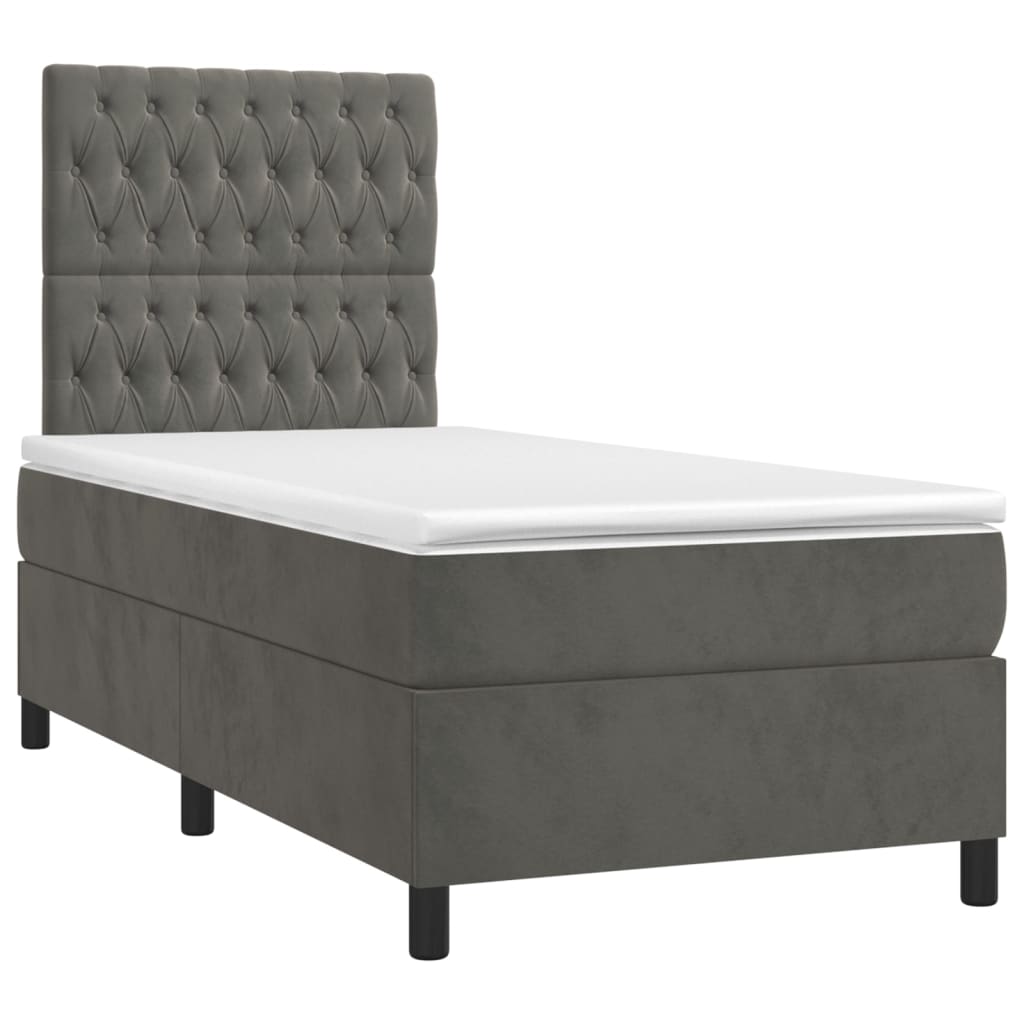 Box Spring Bed with Mattress&LED Dark Grey 107x203 cm King Single Velvet