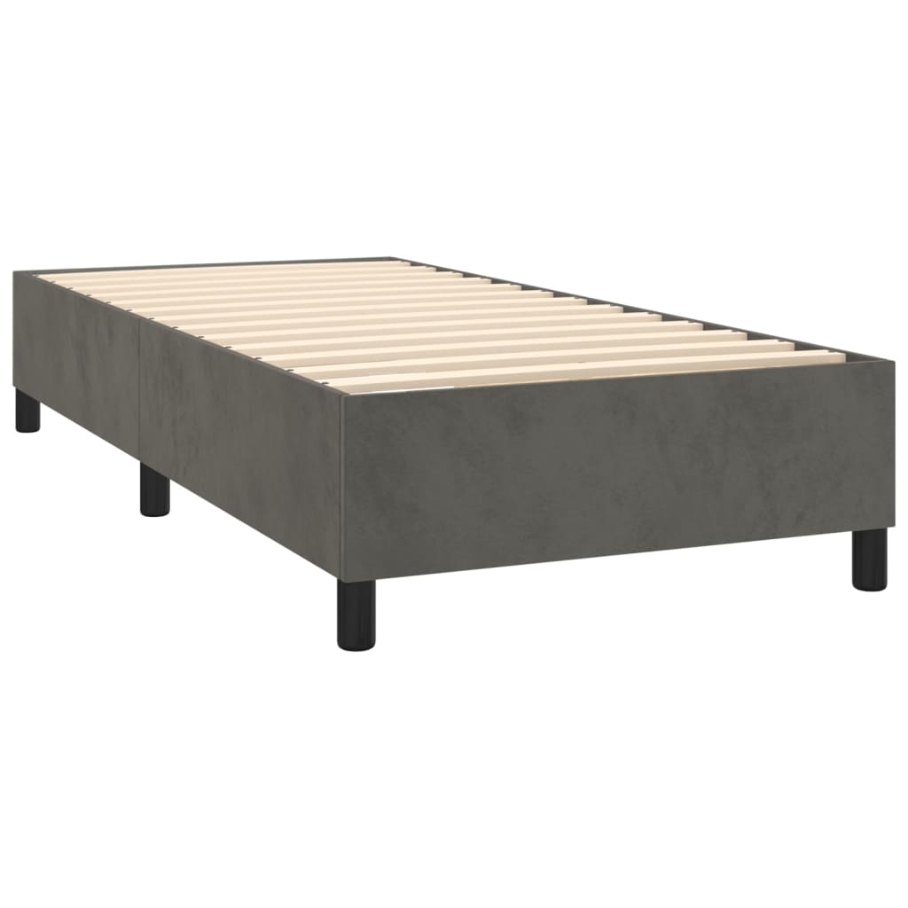 Box Spring Bed with Mattress&LED Dark Grey 107x203 cm King Single Velvet
