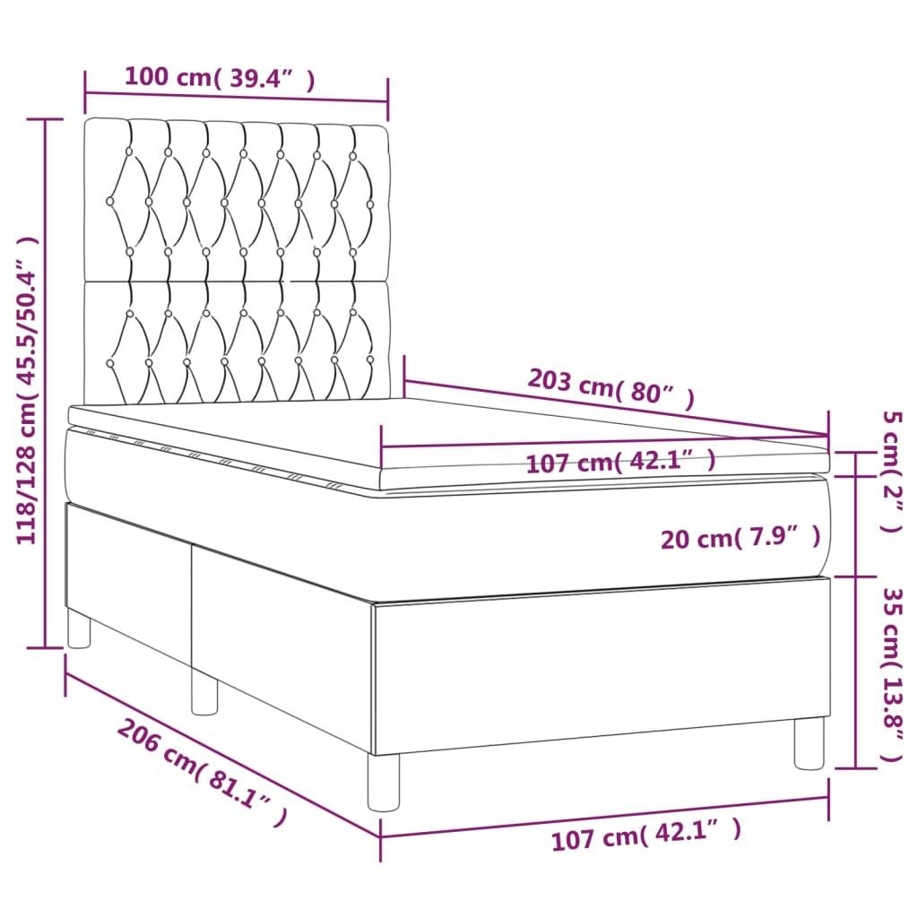 Box Spring Bed with Mattress&LED Dark Grey 107x203 cm King Single Velvet