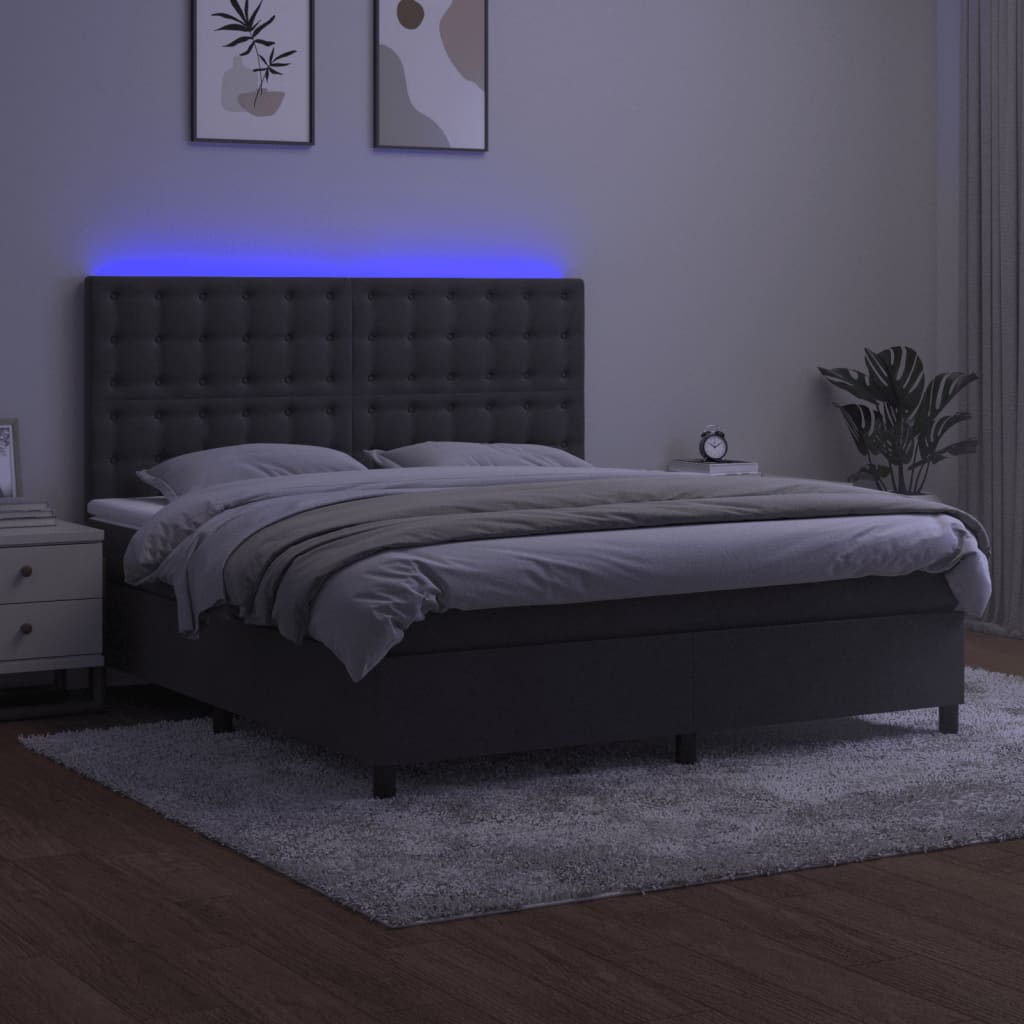 Box Spring Bed with Mattress&LED Dark Grey 152x203 cm Queen Velvet