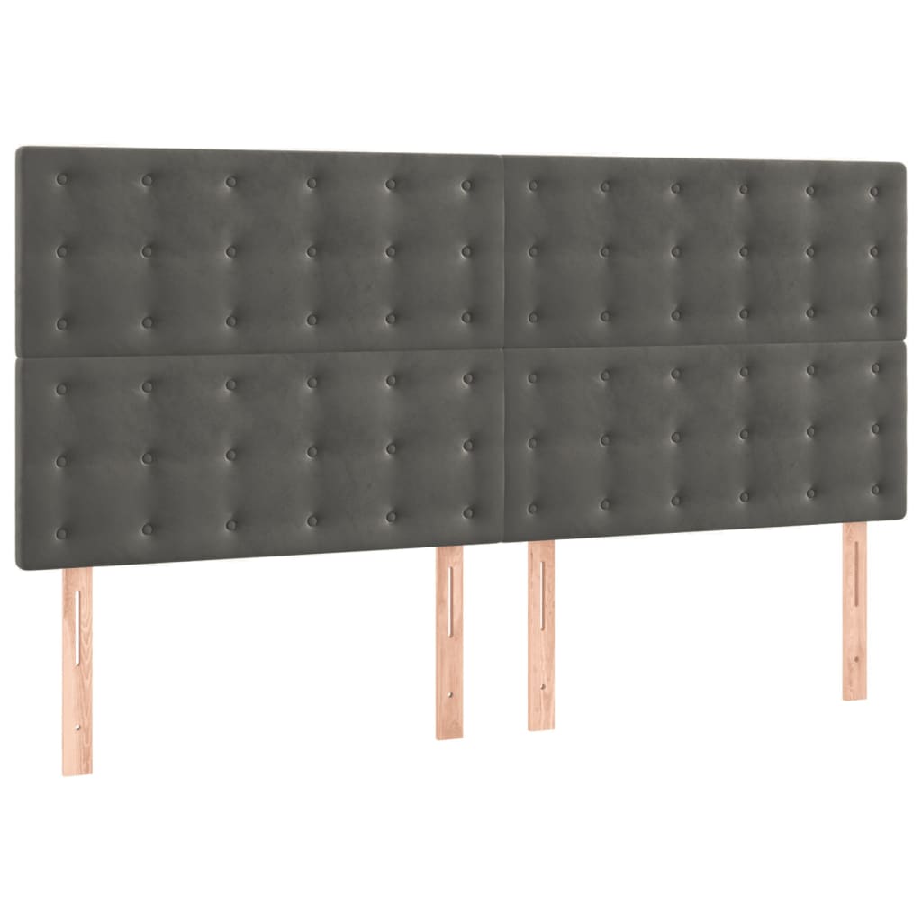 Box Spring Bed with Mattress&LED Dark Grey 152x203 cm Queen Velvet