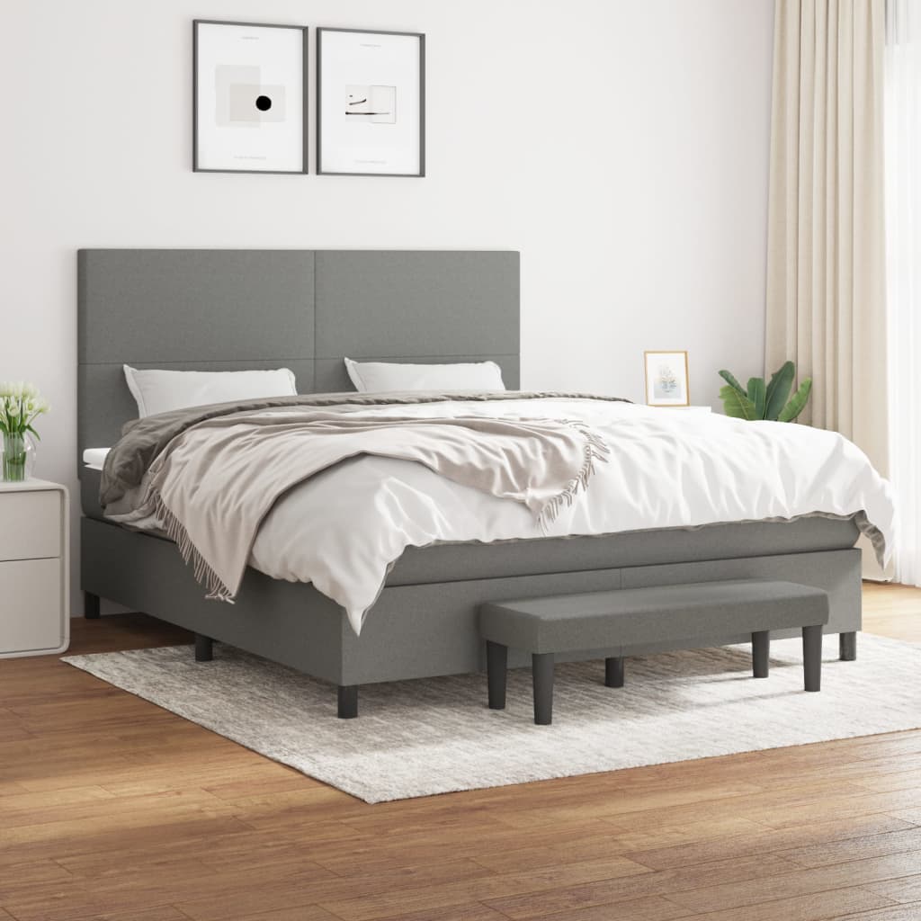 Box Spring Bed with Mattress Dark Grey 152x203 cm Queen Fabric