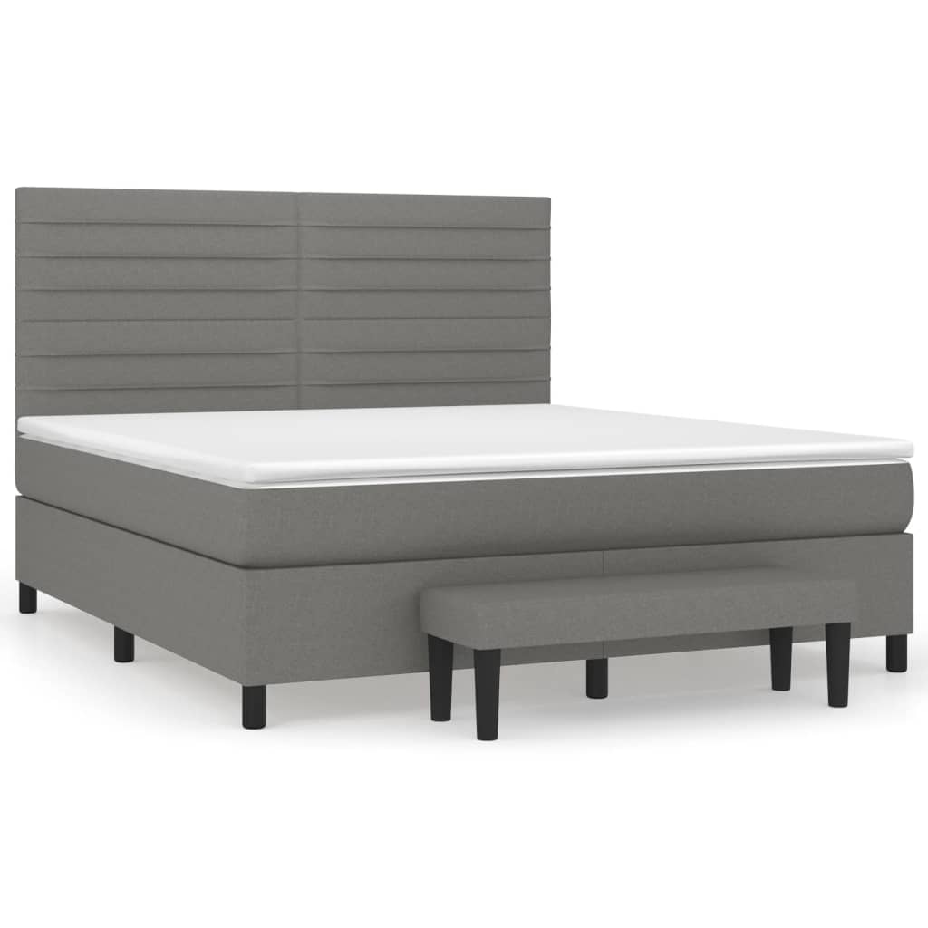 Box Spring Bed with Mattress Dark Grey 152x203 cm Queen Fabric
