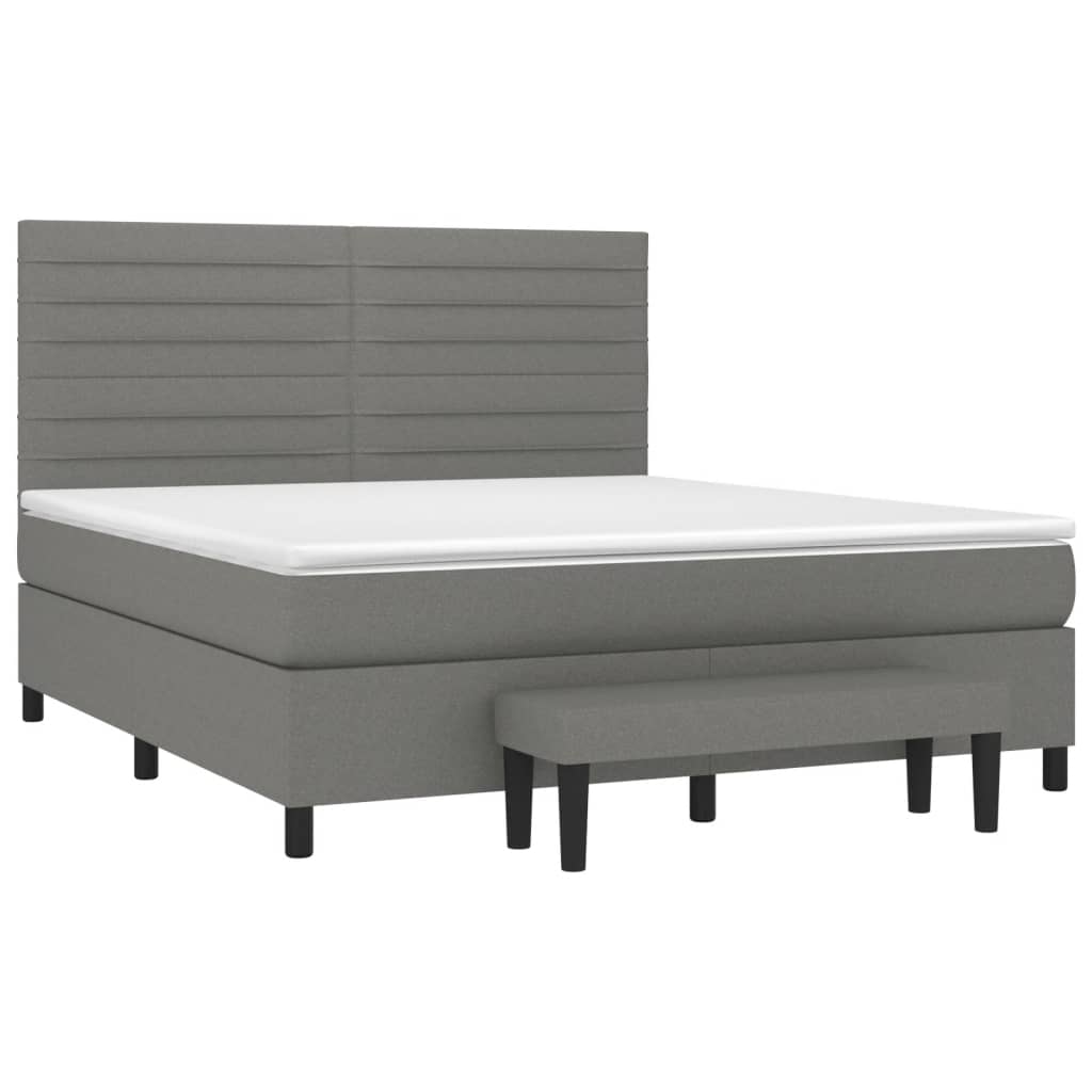 Box Spring Bed with Mattress Dark Grey 152x203 cm Queen Fabric