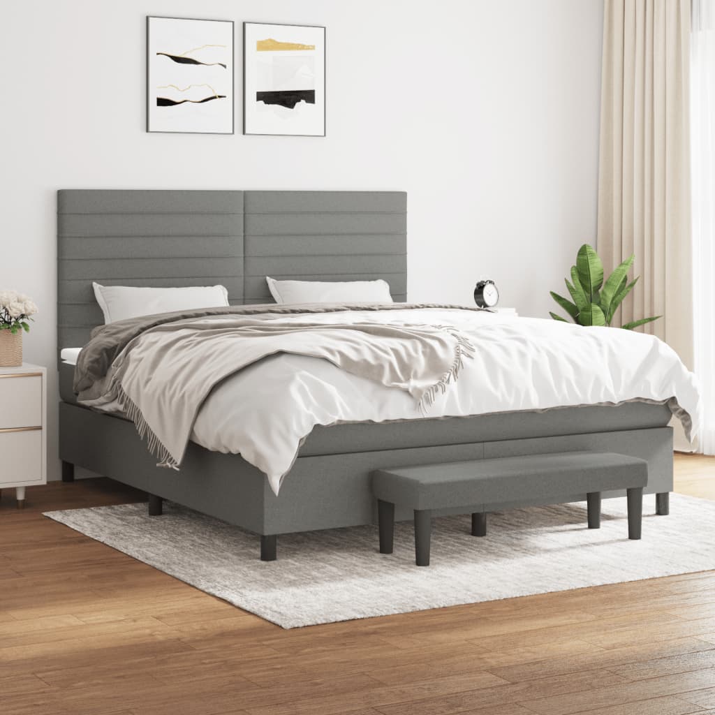 Box Spring Bed with Mattress Dark Grey 152x203 cm Queen Fabric