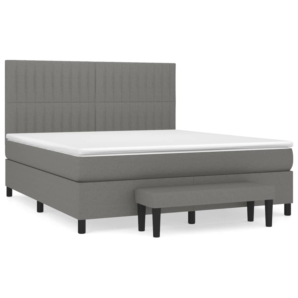 Box Spring Bed with Mattress Dark Grey 152x203 cm Queen Fabric