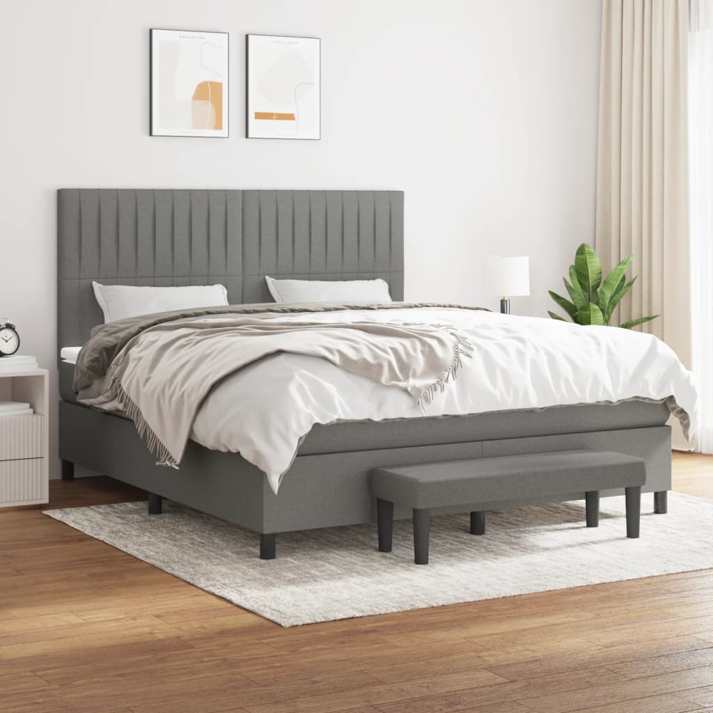 Box Spring Bed with Mattress Dark Grey 152x203 cm Queen Fabric