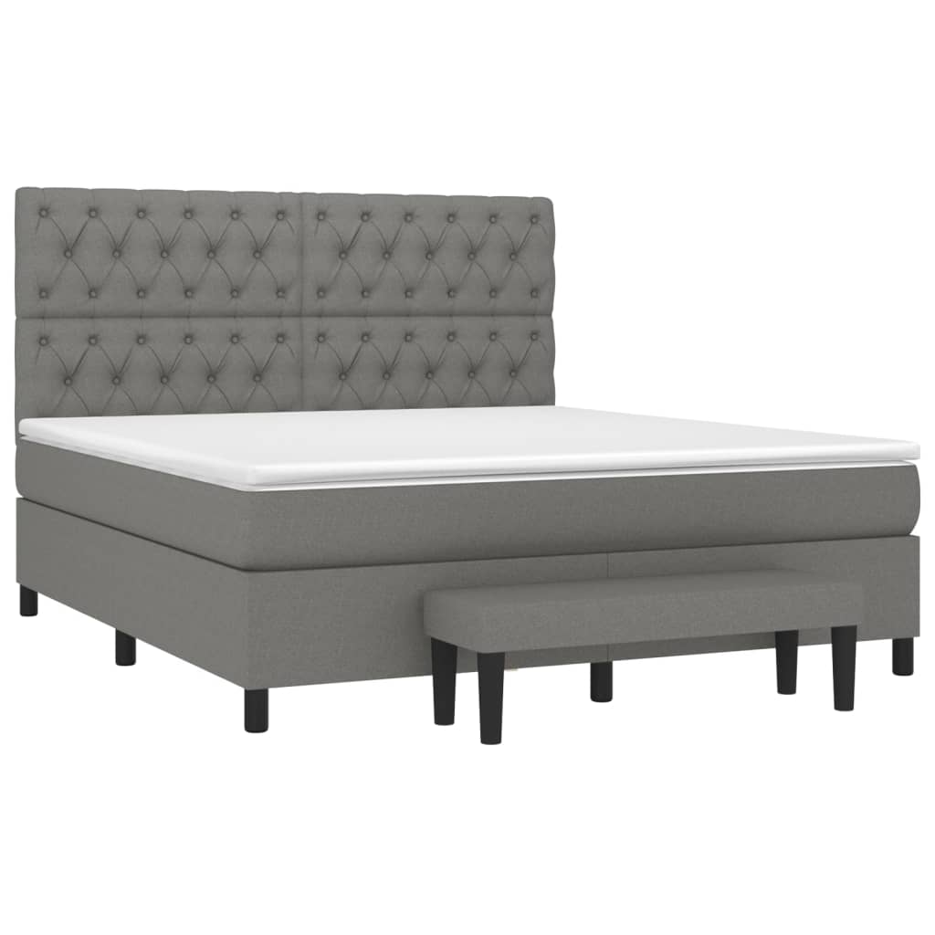 Box Spring Bed with Mattress Dark Grey 152x203 cm Queen Fabric