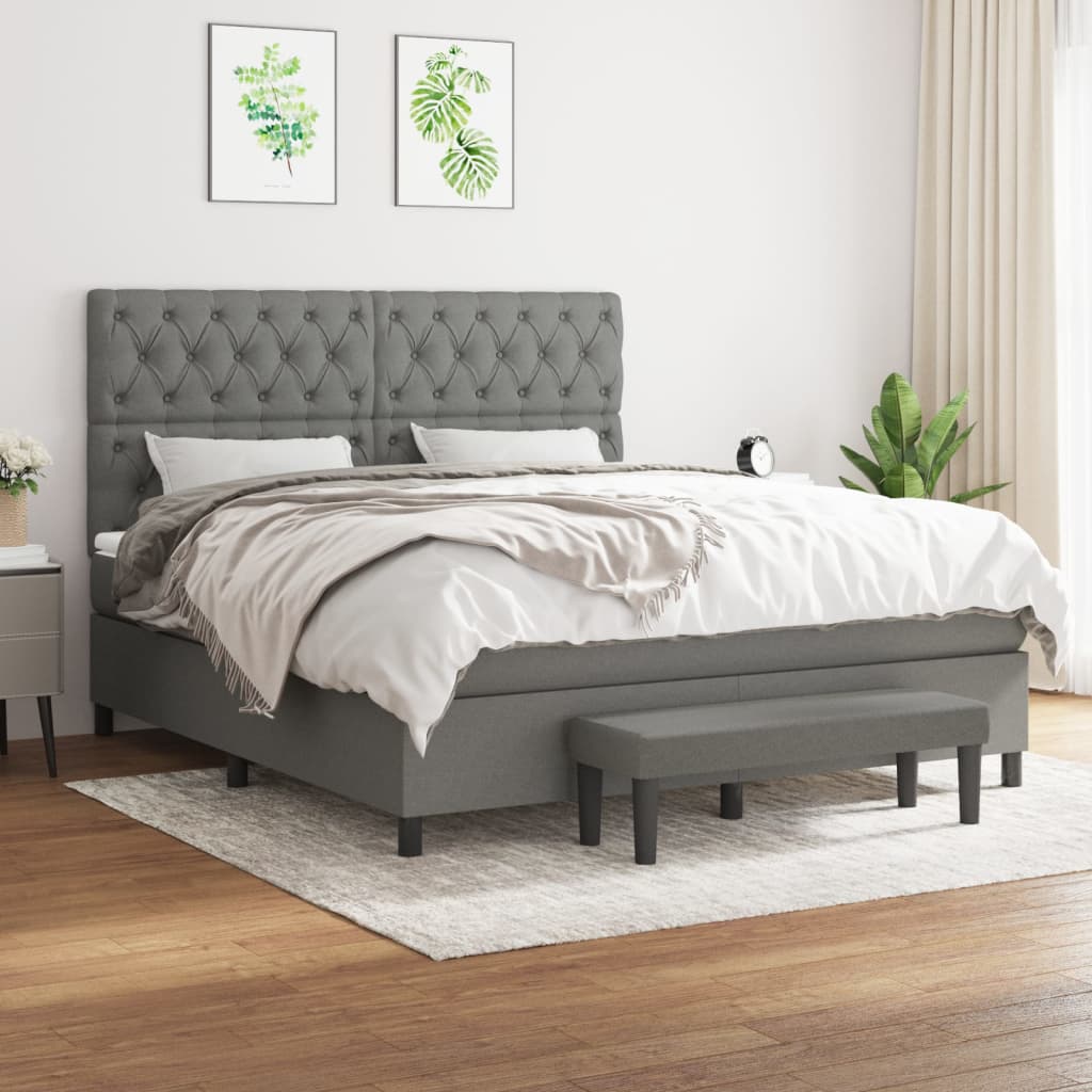 Box Spring Bed with Mattress Dark Grey 152x203 cm Queen Fabric