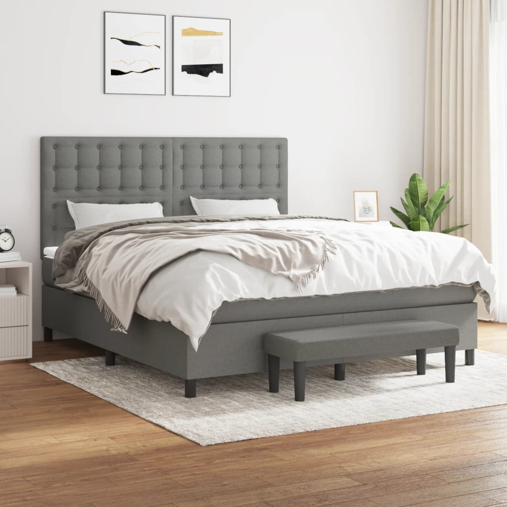 Box Spring Bed with Mattress Dark Grey 152x203 cm Queen Fabric