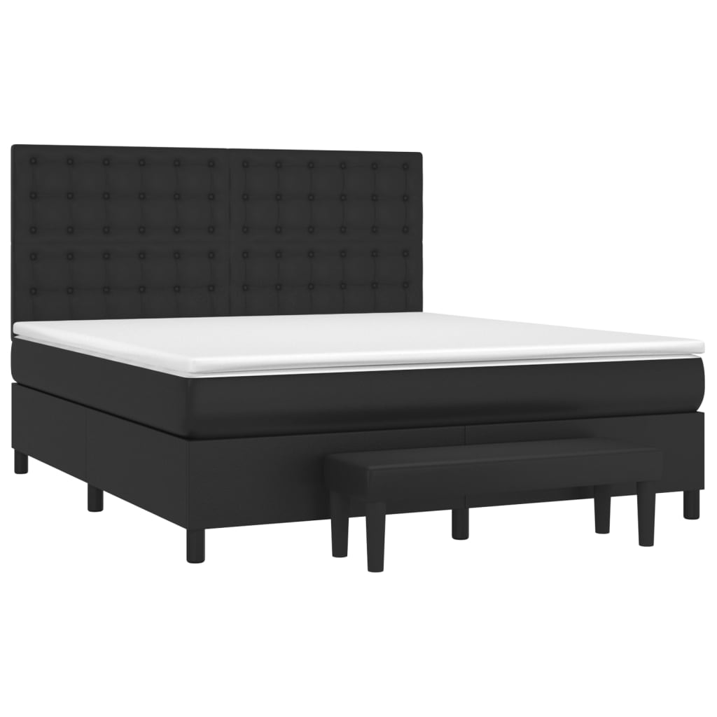 Box Spring Bed with Mattress Black 152x203 cm Queen Faux Leather