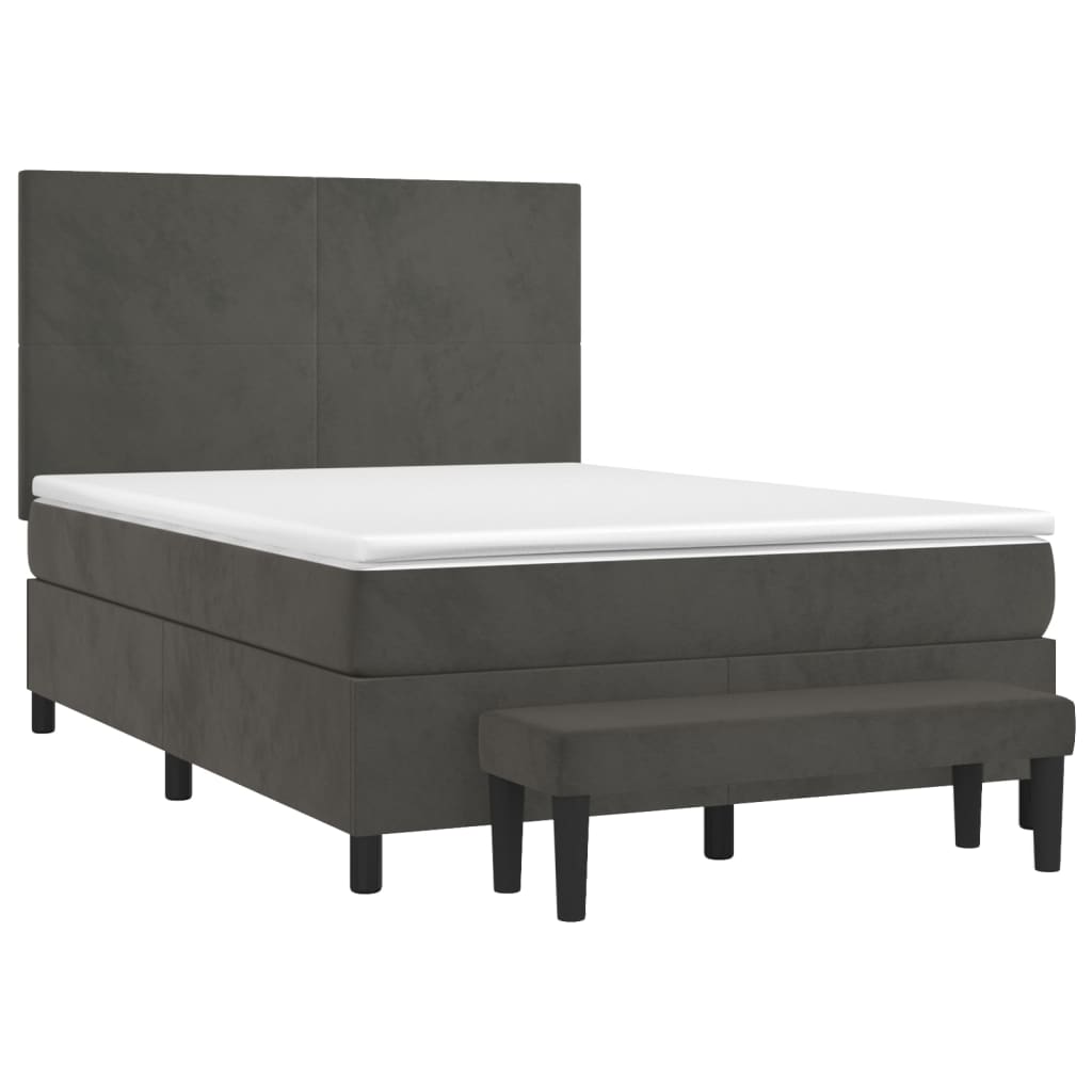 Box Spring Bed with Mattress Dark Grey 137x187 cm Double Size Velvet