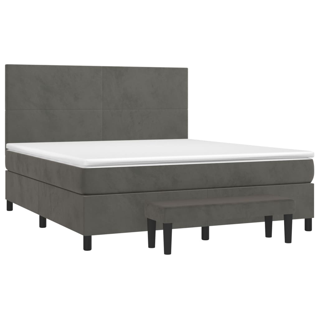 Box Spring Bed with Mattress Dark Grey 152x203 cm Queen Velvet