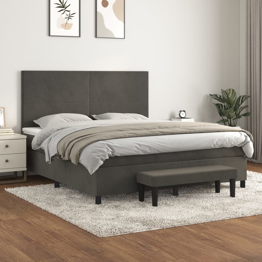 Box Spring Bed with Mattress Dark Grey 152x203 cm Queen Velvet
