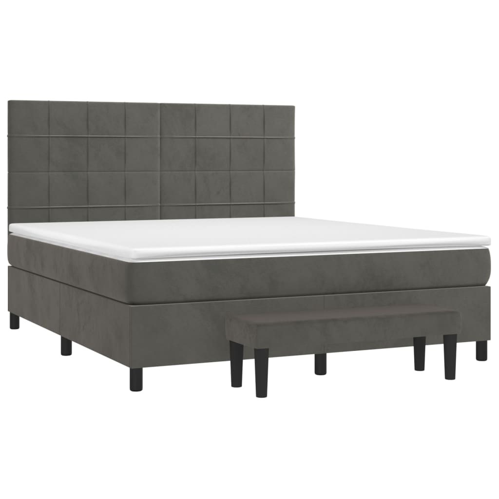 Box Spring Bed with Mattress Dark Grey 152x203 cm Queen Velvet