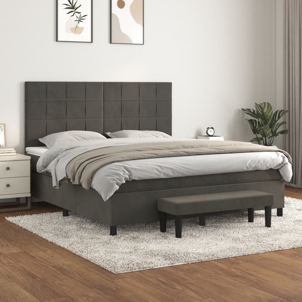 Box Spring Bed with Mattress Dark Grey 152x203 cm Queen Velvet