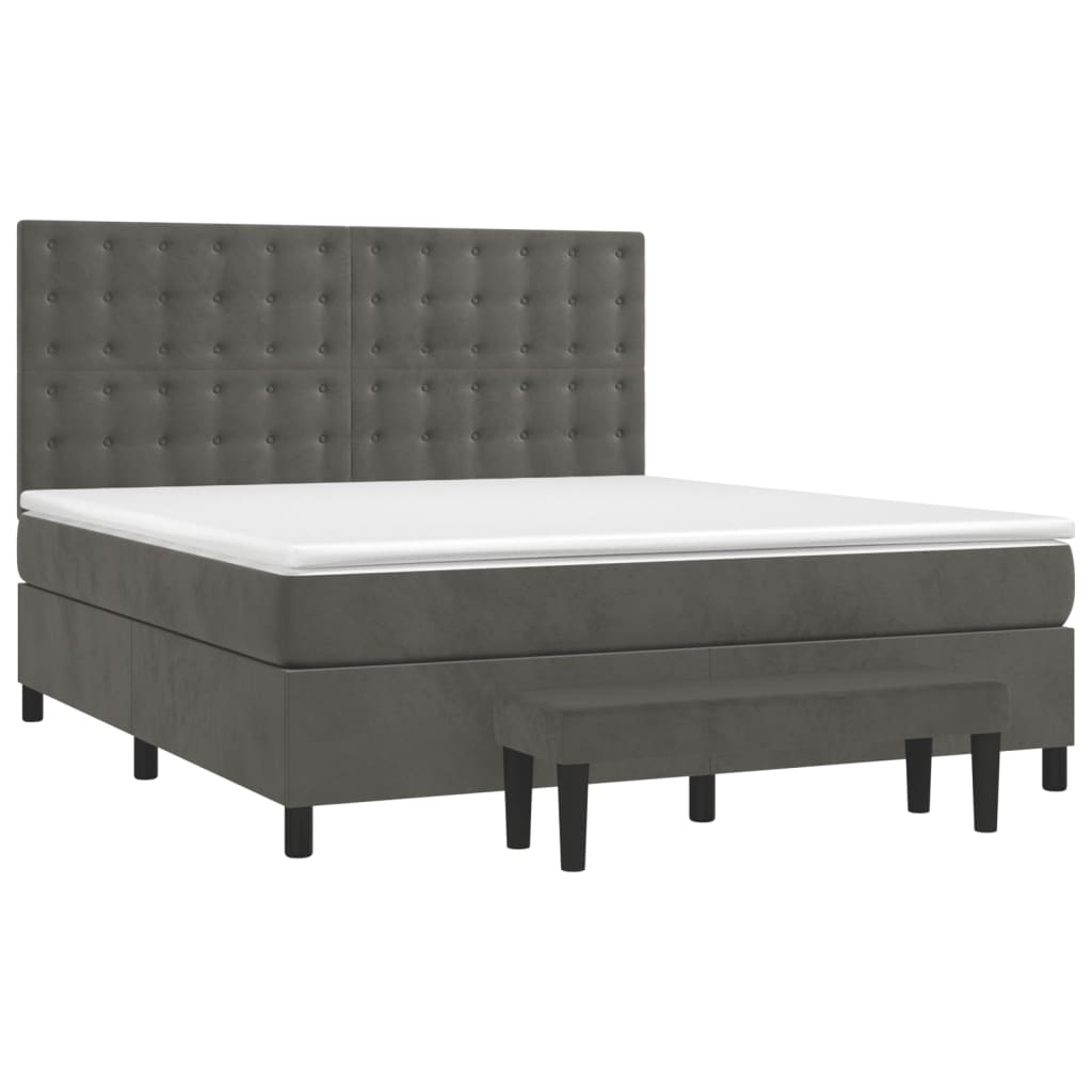 Box Spring Bed with Mattress Dark Grey 152x203 cm Queen Velvet
