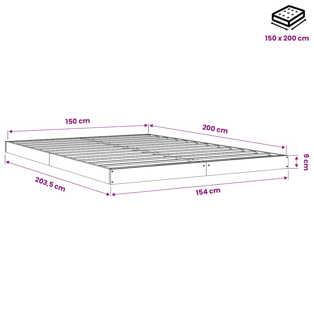Bed Frame without Mattress White 150x200 cm Solid Wood Pine